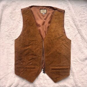 Runaway Bay Vintage Brown Quilted Suede Leather Vest Zip Up Western Small